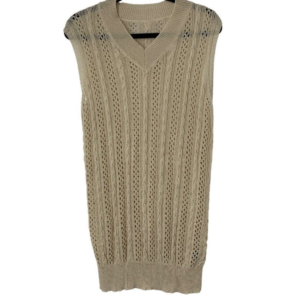 Womens Shein Vest Top Lightweight Size 3X Plus Curve beige Crochet V-neck 4051